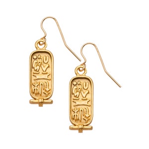 Hieroglyph Cartouche 2-sided earrings. Proudly made in USA! Come with a beautiful gift box.