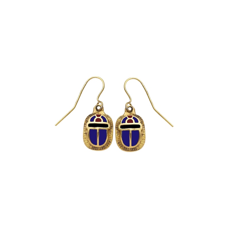 These delicate SMALL enameled scarab dangle earrings arrive in an elegant gift box. Thoughtfully designed and handcrafted in the USA. image 1