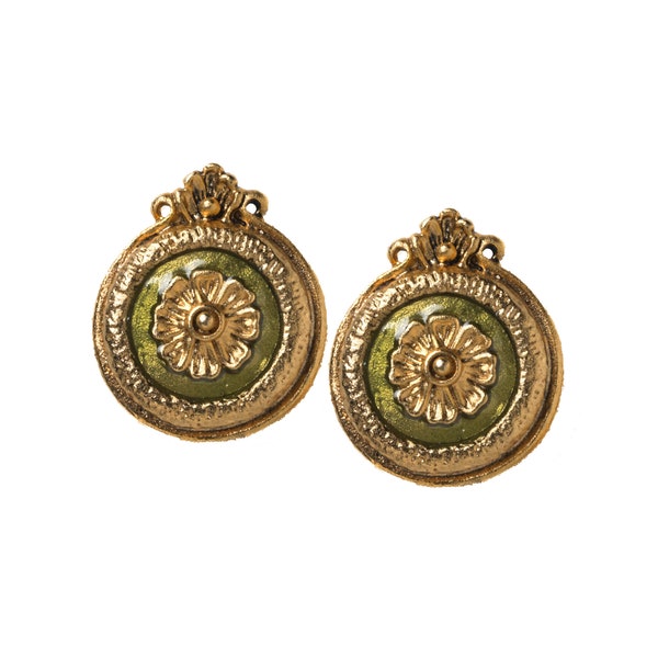 Olive green enameled Circle post earrings. Come within a beautiful gift box. Proudly handcrafted in USA! Also available in other colors.