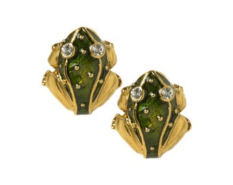 Father&#39;s day Green Frog Cufflinks adorned with crystal eyes, come in a beautiful Gift box. Proudly designed and handcrafted in the USA!