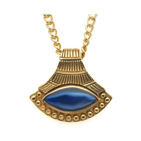 Our Blue Lotus Horus eye pendant-necklace, comes with a beautiful suede-like pouch. Handcrafted in USA! We also offer matching earrings.