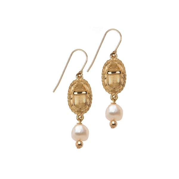 Our 2-sided Scarab & real Pearl earrings come within a beautiful Gift box. Handcrafted in USA!