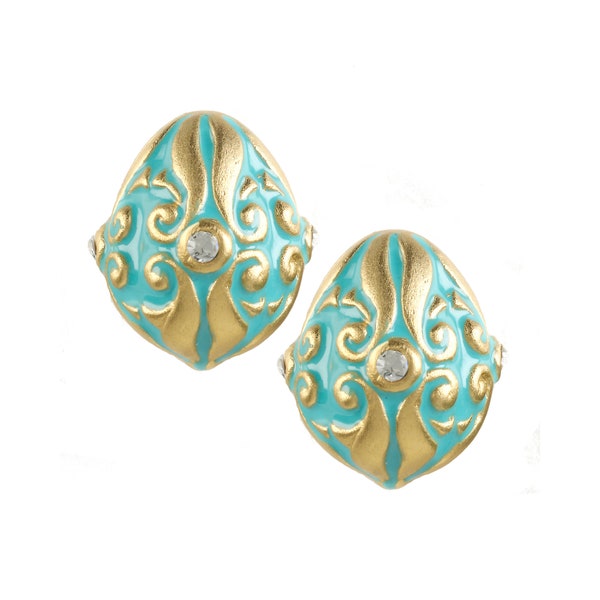 Enameled Egg Post Earrings with crystals, Handmade in USA!  Come with a beautiful Gift box. We also offer a solid pendant on 18" chain.
