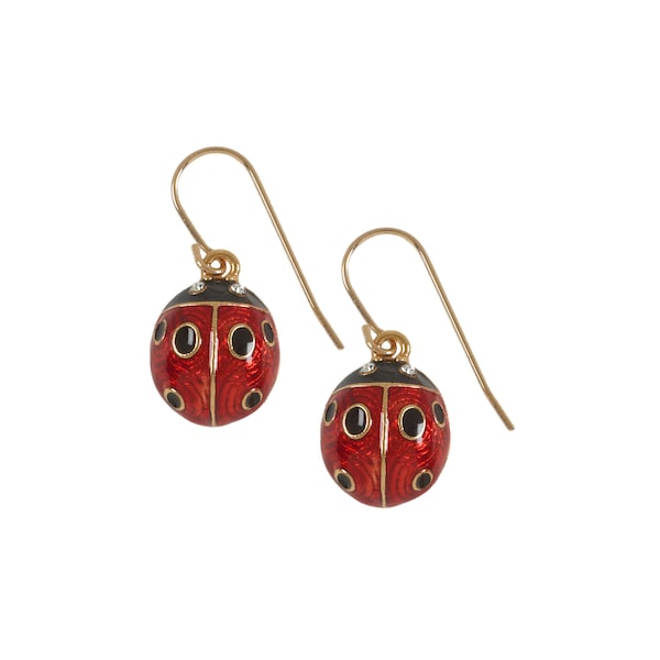 Our SMALL enameled Ladybug dangle earrings come with a beautiful gift box. Handcrafted in USA! We offer same in other sizes and colors too.