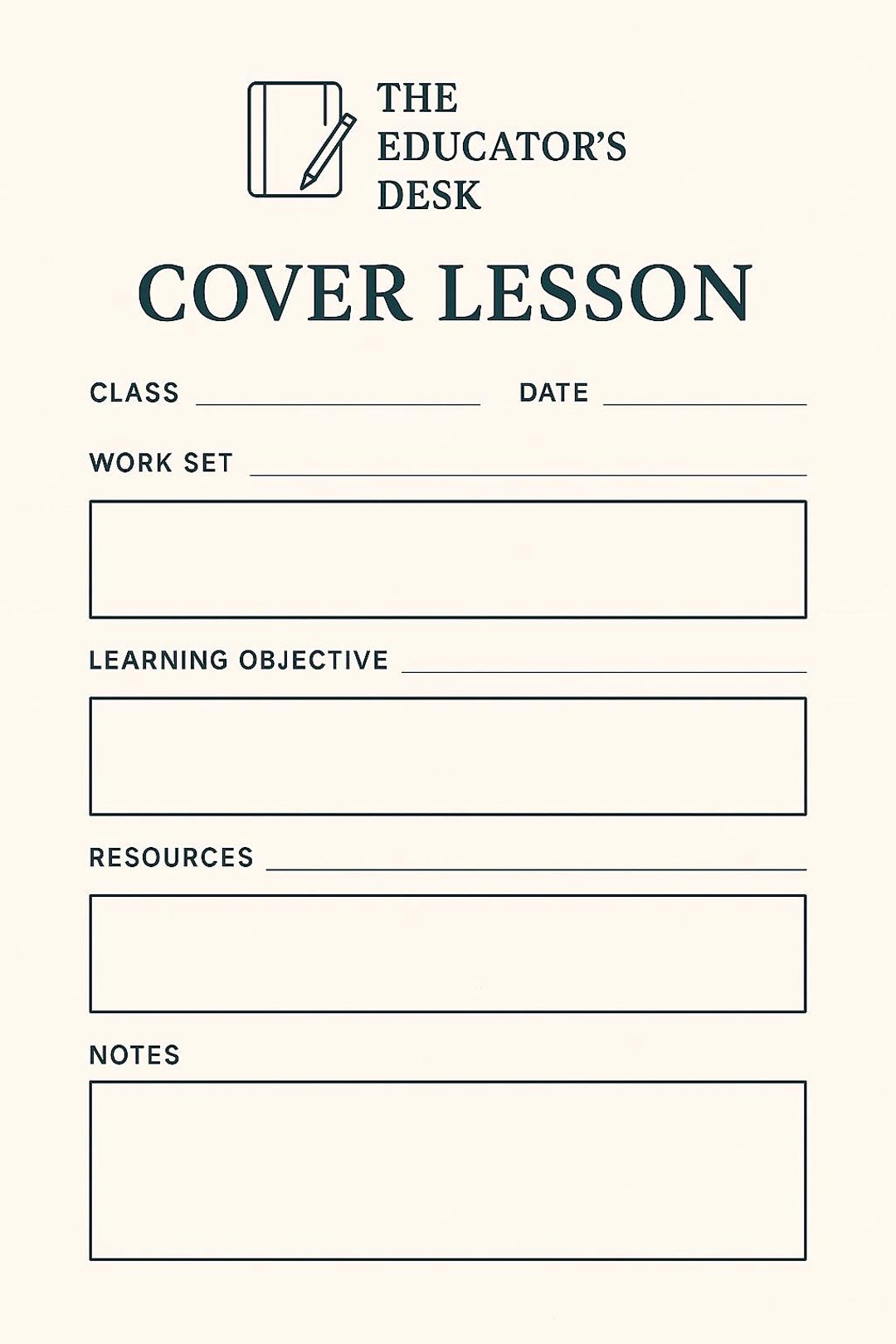 Cover Lesson Examples Cover Lesson Template | Printable A4 Cover Work Sheet | Minimalist ...