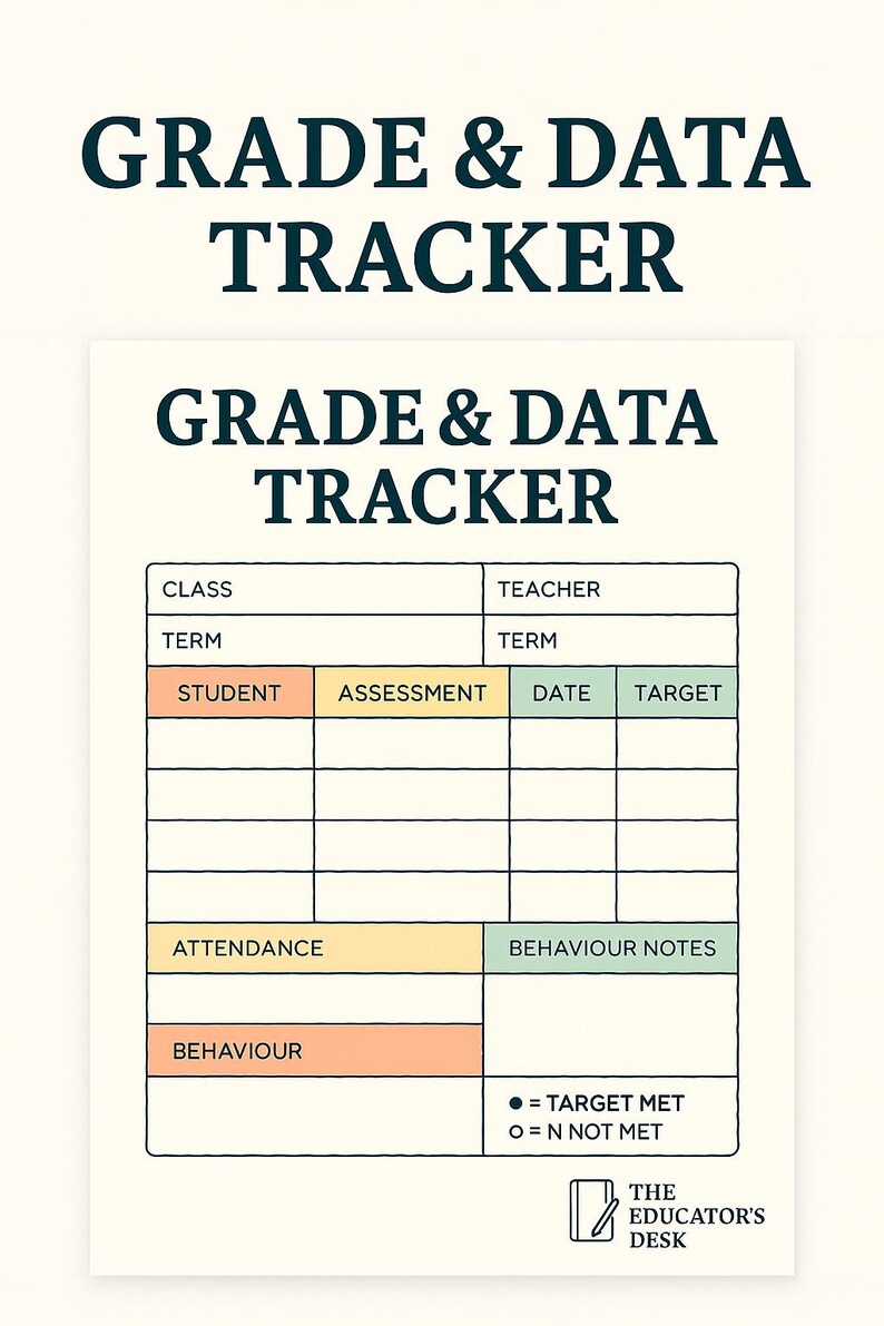 Grade & DATA TRACKER | Printable Teacher Assessment Behaviour Log ...