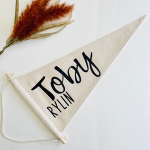 Custom Name Pennant Flag, Personalized Cursive Wall Banner, Custom Boho Wall Hanging, Kids Room Custom Pennant, Christian Canvas banner