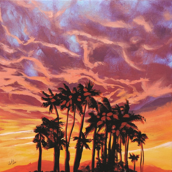 Painted Inferno | Acrylic Painting on Canvas Panel | Tropical Sunset Scenery Art