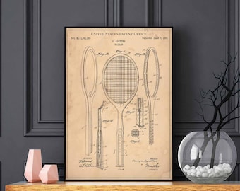 Racket 1921 grand slam open tournament lawn smash volley deuce print wall art poster bedroom patent vintage retro gift birthday