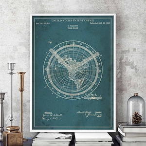 Time Chart 1893 globo mapa navegación marina viajes wanderlust descubrimiento imprimir pared arte póster dormitorio patente vintage retro regalo cumpleaños