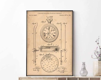Stop watch 1889 print patent vintage retro gift dad father birthday wall art decor horology timepiece collector rolex stopwatch smartwatch