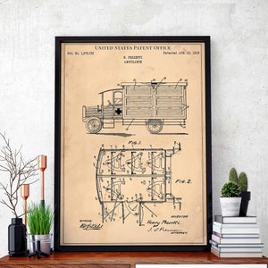Ambulance 1918 paramedic doctor emt 911 emergency  print wall art poster bedroom patent vintage retro gift birthday