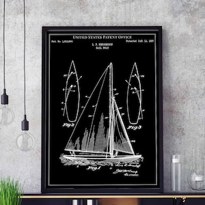 Sail Boat 1927 ship sailing sea nautical seaman pirate shipwreck treasure print wall art poster bedroom patent vintage retro gift birthday