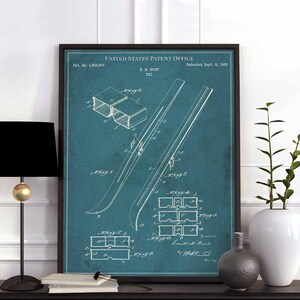 Ski 1925 skiing snow winter sport downhill skier piste pole print wall art poster bedroom patent vintage retro gift birthday