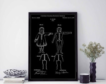 Doll 1875 print patent vintage retro gift dad father birthday wall decoration art decor toy inventor barbie nursery kids children