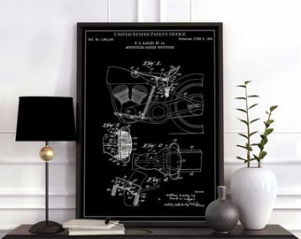 Motorcycle Saddle 1934 motor harley-davidson scrambler cafe racer rider print wall art poster bedroom patent vintage retro gift birthday