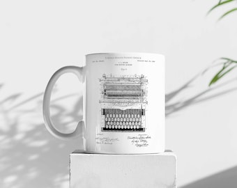 Type writing machine 1896 writer poem book office document writing novel mug coffee tea patent vintage retro gift dad father birthday drink
