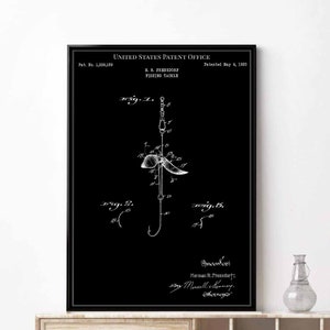 Fishing tackle 1920 fishing adventure lake fish bait fly print wall art poster bedroom patent vintage retro gift birthday