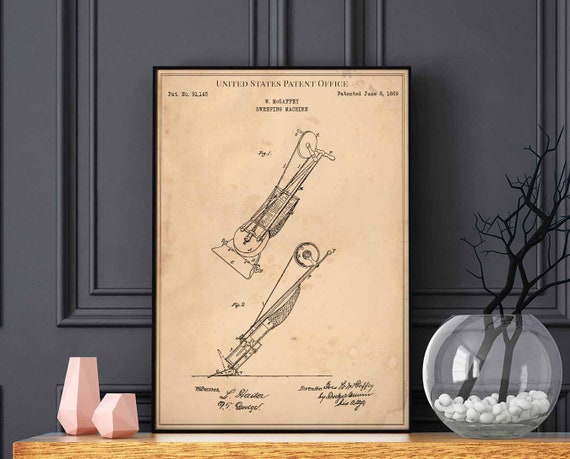 Sweeping machine 1869 US t-shirt patent vintage fashion original drawing art vacuum household appliance first cleaner