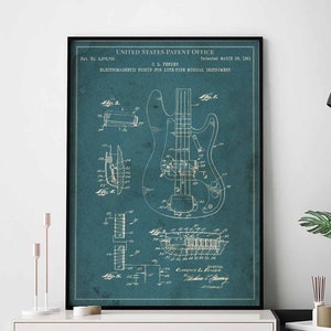 Pickup for Musical Instrument 1961 Fender guitar metal woodstock print wall art poster bedroom patent vintage retro gift birthday