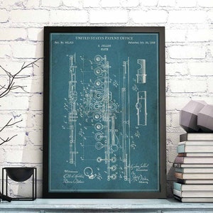 Flute 1908 musician &quot;marching band&quot; symphony philharmonic print wall art poster bedroom patent vintage retro gift birthday
