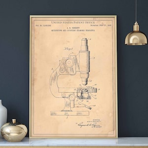 Microscope 1948 virus bacteria chemistry biology print wall art poster bedroom patent vintage retro gift birthday