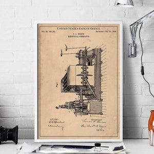 Electrical Generator 1883 edison rotor current generator electrician print wall art poster bedroom patent vintage retro gift birthday