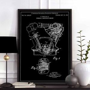 Verbrennungsmotor 1944 Lkw-Ingenieur Motorradfahrer Rennfahrer Druck Wand Kunst Poster Schlafzimmer Patent vintage retro Geschenk Geburtstag
