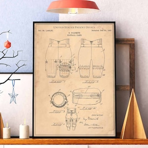 Football pants 1923 goalie player tackle quarterback line superbowl print wall art poster bedroom patent vintage retro gift birthday