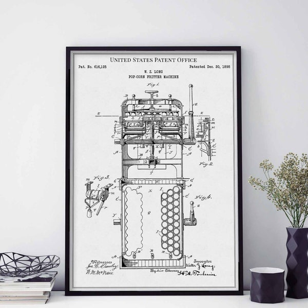 Pop-corn popcorn machine 1898 movies hollywood movie theatre celebrity print wall art poster bedroom patent vintage retro gift birthday