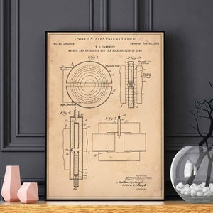 Póster de arte de pared con impresión de acelerador de partículas, 1934, descubrimiento del Nobel, quark, nuclear, patente para dormitorio, regalo retro vintage, cumpleaños