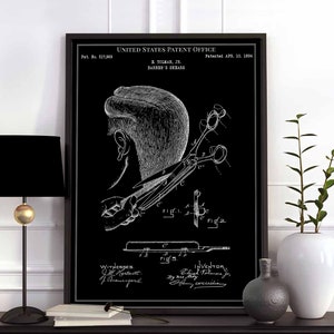 Barber&#39;s Shears 1894 hairstyle barber barbershop shave saloon print wall art poster bedroom patent vintage retro gift birthday