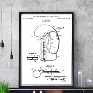 Boxing glove 1927 fight winner heavyweight champion ring corner print wall art poster bedroom patent vintage retro gift birthday