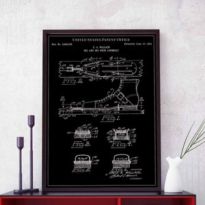 Ski and ski shoe 1941 skiing snow winter sport downhill skier piste pole print wall art poster bedroom patent vintage retro gift birthday