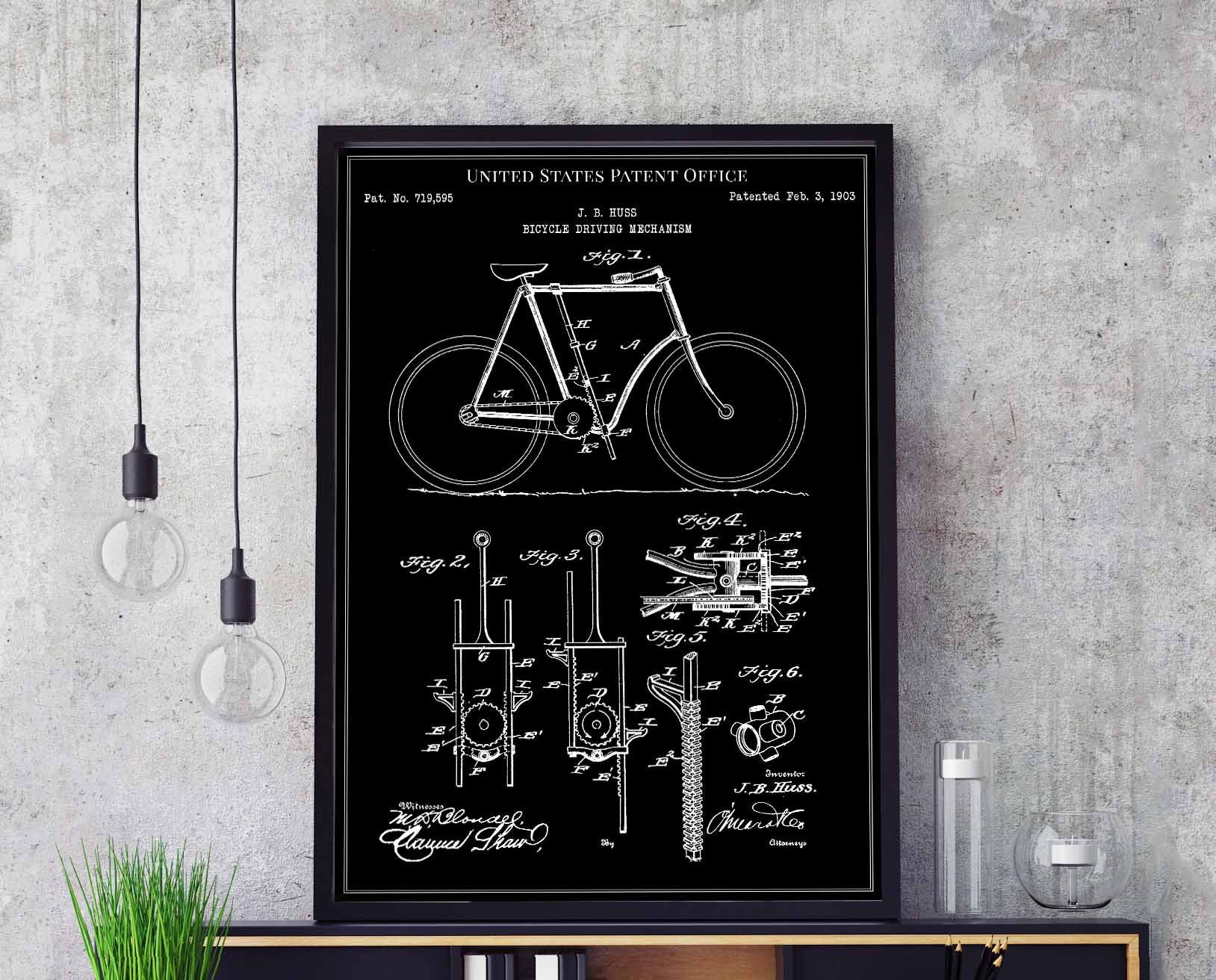 Bicycle driving mechanism 1903 cycling cycle roadcycling sport mancave print wall art poster bedroom patent vintage retro gift birthday