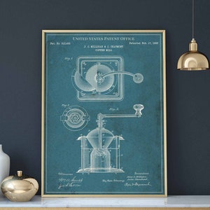 Coffee Mill 1885 print patent vintage retro gift birthday wall art decor breakfast latte capuccino cafe machine kitchen bar bistro