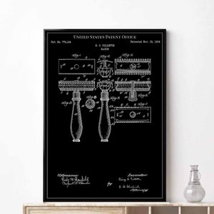 Razor 1904 hairstyle barber barbershop shave saloon print wall art poster bedroom patent vintage retro gift birthday