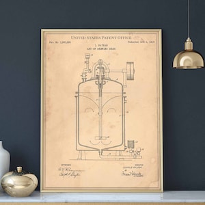 Art of brewing beer 1918 beer ale bar bistro pub drink alcohol brewery print wall art poster bedroom patent vintage retro gift birthday