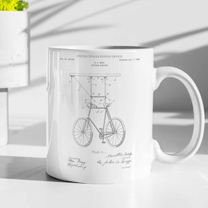 Bicycle support 1896 cycling cycle roadcycling sport mancave cycling mug coffee tea patent vintage retro gift dad father birthday drink