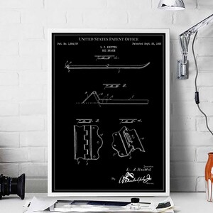 Ski brake 1925 skiing snow winter sport downhill skier piste pole print wall art poster bedroom patent vintage retro gift birthday