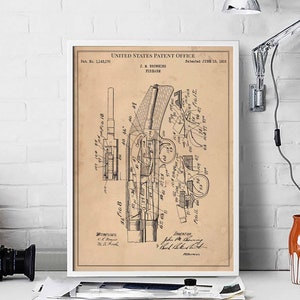 Schusswaffen 1915 Schusswaffenschießen Jagd uns Western Cowboy Browning Druck Wand Kunst Poster Schlafzimmer Patent vintage retro Geschenk Geburtstag