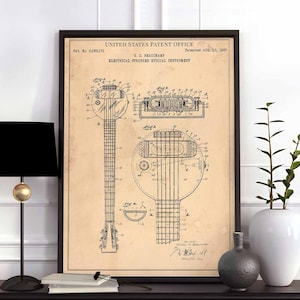 Electrical Stringed Musical Instrument 1937 folk traditional bluegrass print wall art poster bedroom patent vintage retro gift birthday