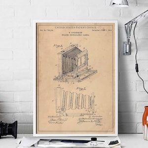 Faltbare Fotokamera 1904 Fotograf viktorianisch Fotoshooting Objektiv Druck Wand Kunst Poster Schlafzimmer Patent vintage retro Geschenk Geburtstag