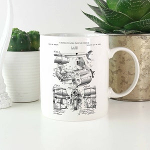 Revolver 1898 cowboy western texas army military mug coffee tea patent vintage retro gift dad father birthday drink