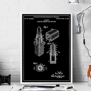 Case for Lipstick 1952 lipstick mascara travel brush perfume print wall art poster bedroom patent vintage retro gift birthday