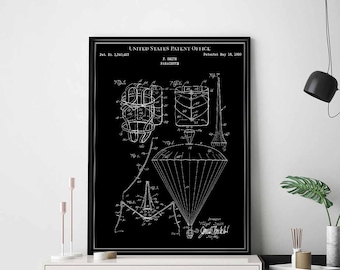 Parachute 1920 chute jump paraglide wingsuit basejump print wall art poster bedroom patent vintage retro gift birthday