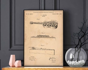 Guitar 1893 print patent vintage retro gift dad father birthday wall art decor guitarist rock country music acoustic blues band livemusic