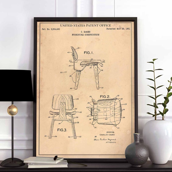 Muebles Construcción 1951 Eames icono icónico famoso artesanía carpintero impresión arte de pared póster dormitorio patente vintage retro regalo cumpleaños