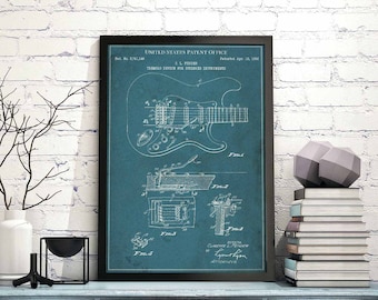 Fender stratocaster 1956 Fender guitar metal woodstock reggae rockband print wall art poster bedroom patent vintage retro gift birthday