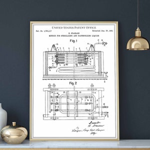 Sterilisieren Pasteurisieren Flüssigkeiten 1931 Glas Flasche Kann Feinschmecker Kochen Druck Wandkunst Poster Schlafzimmer Patent Vintage Retro Geschenk Geburtstag